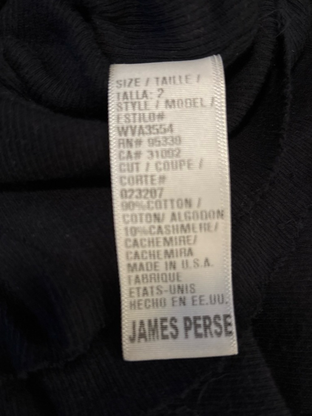 James Perse Cashmere Cotton Ribbed Long-Sleeve Navy Crew Tee - Picture 3 of 4